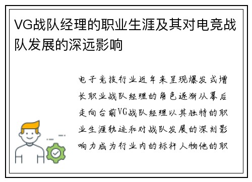 VG战队经理的职业生涯及其对电竞战队发展的深远影响